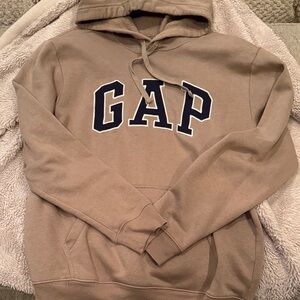 GAP Men's Beige Hoodie with Navy Logo